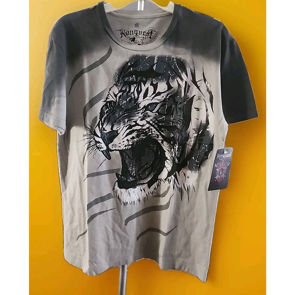 Y2K Shirt Mens Medium Studded Konquest Nocturnal Tiger NWT A117 Excellent New