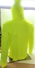 Neon Yellow Long Sleeve Shirt With Hoodie, Polyester birdeye mesh fabric