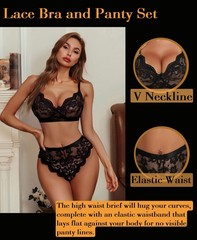 Women Lingerie Set Lace Two Pieces Underwear Bra and Panty Set Black