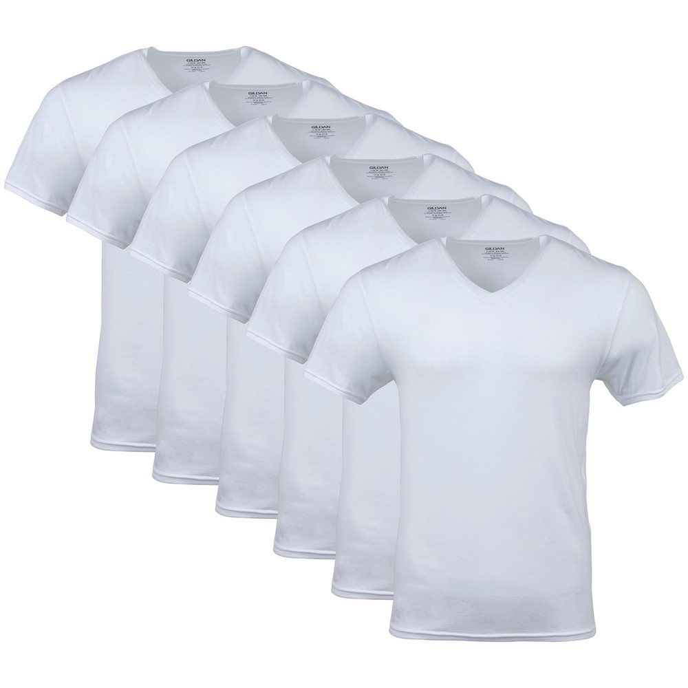 Gildan Men’s V-Neck T-Shirts, Multipack, Style G1103, Large, White (6-pack)