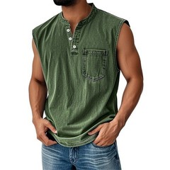 Men Sleeveless Beach Tee Hawaiian Summer Shirt Button Vest Henley Tank Tops#SML