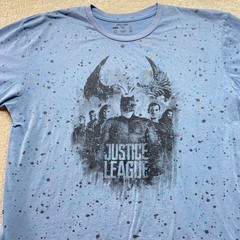 Justice League Shirt Mens Large Blue Splatter Print Superhero Graphic Tee