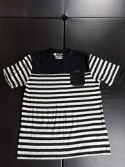 WT02 Shirt Mens XL Black White Striped Pocket Crewneck Short Sleeve Casual