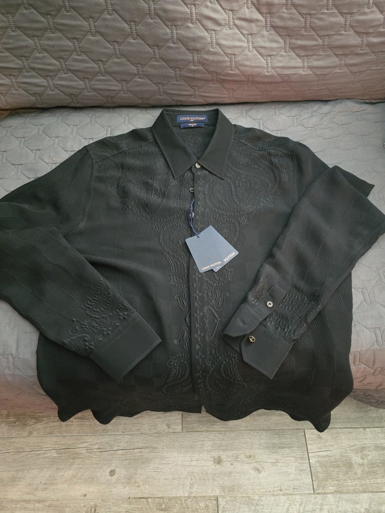 Louis Vuitton Damier Bandana Silk Evening Shirt Black, Size XL