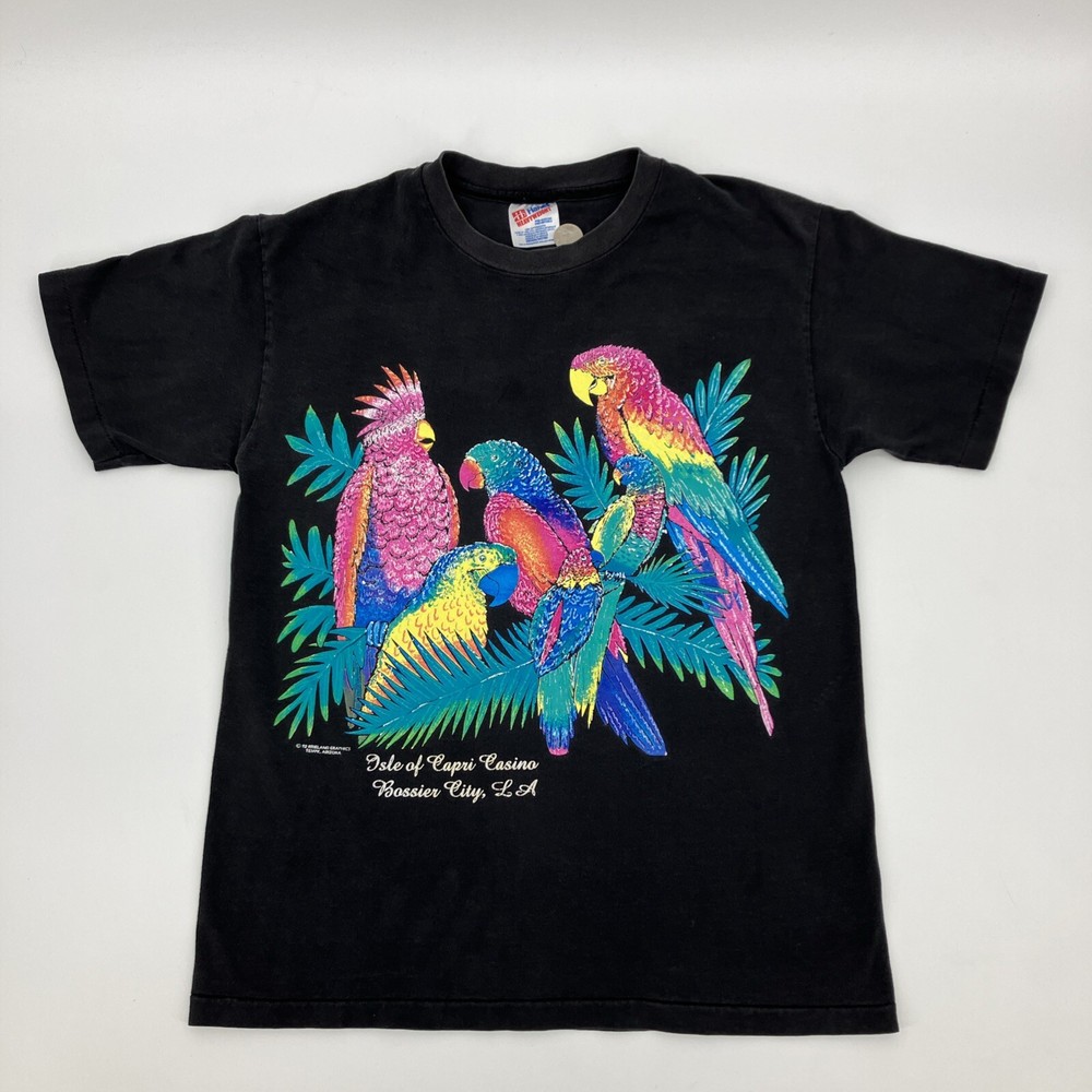 Vintage 1992 Isle of Capri Exotic Birds bright graphic single stitch tee Hanes M