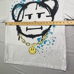 Smiley World T Shirt Men’s Large Gray Graphic Front Back Graffiti Bear Chain