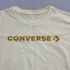 Converse Men’s T-Shirt Cream Loose Fit Short Sleeve Embroidered Logo Size Medium
