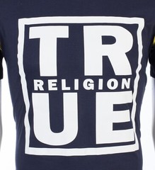 $79 TRUE RELIGION Navy SQUARE FOOTBALL Short Sleeve Designer Graphic T-shirt NWT