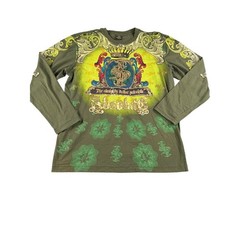 Raw Blue Men’s XL Long Sleeve Graphic Shirt Olive Green Y2K Almighty Dollar Tee