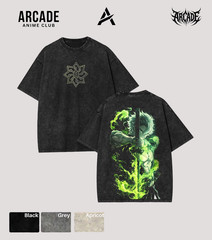 Arcade Anime Vintage Washed Demon Slayer Sanemi Wind Green Energy Black T-Shirt