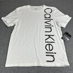 2 Calvin Klein Shirt Mens Medium Blue White Graphic CK Logo Short Sleeve Tees