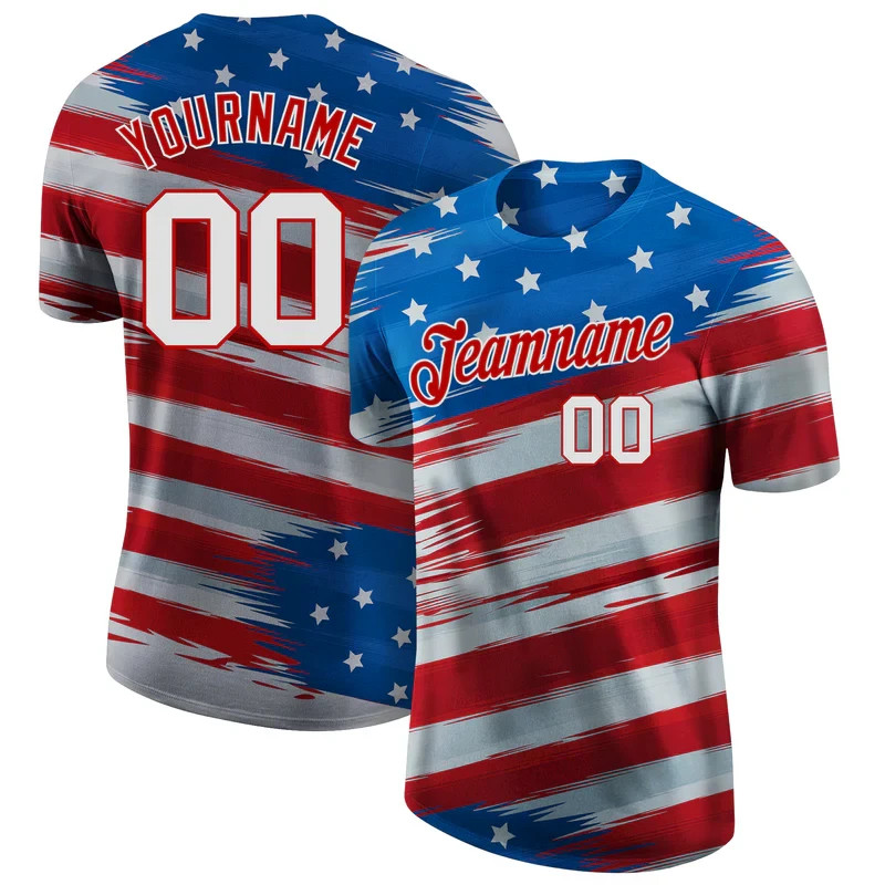Custom Royal White-Red 3D American Flag Performance T-Shirt HS1141