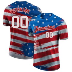 Custom Royal White-Red 3D American Flag Performance T-Shirt HS1141