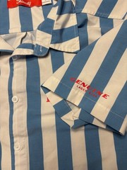 Shinesty Budweiser Blue/White Bowling Button Up. Rear Beer Pocket. LG