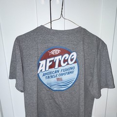AFTCO Gray Fishing Graphic Logo Short Sleeve Crew Neck T-Shirt Mens L