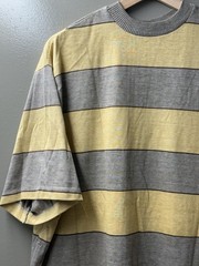 Vintage Hang Ten Striped T-Shirt Yellow Grey 70s Surf Skate Made in USA L/XL
