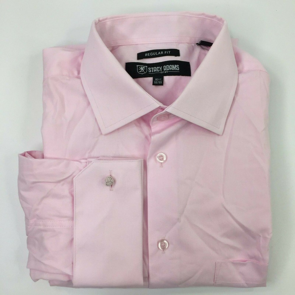 STACY ADAMS Mens 16.5 32″-33″ Sleeve Big-Tall Adjustable Collar Dress Shirt Pink
