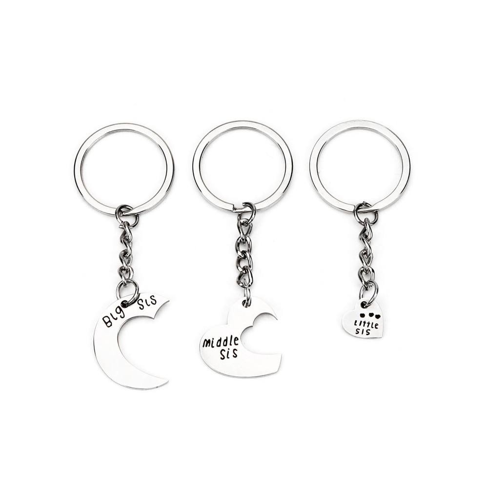 3 Pcs Heart Matching Keychains for Big Sister Middle Sister Little Sister