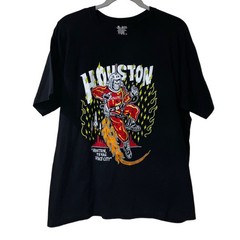 Houston Rockets Black T-Shirt Light The Fuse Space City Rocketeer Basketball L