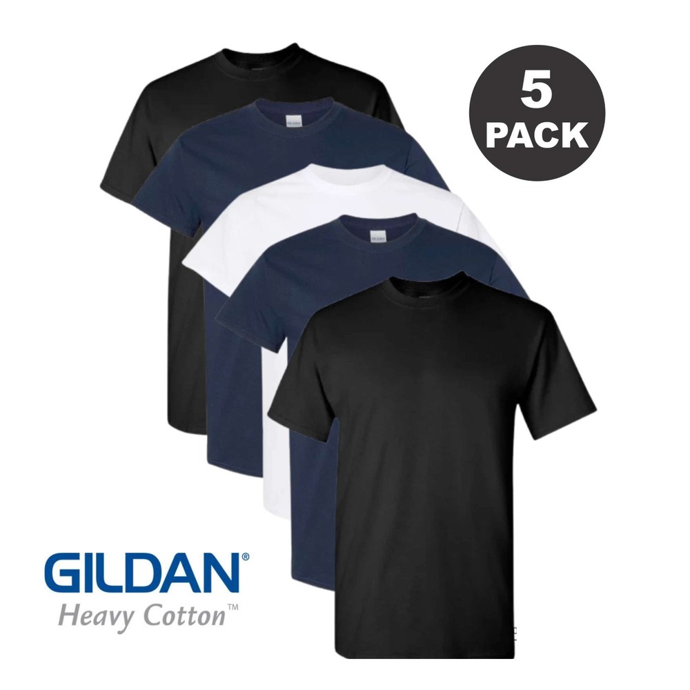 Gildan (5-pack) Bulk Solid Heavy Cotton Short Sleeve Blank Tee T-Shirt S-5XL New