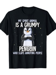 Grumpy Penguin Funny Spirit Animal Humor Graphic T-Shirt Sarcastic Tee