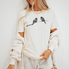 Two Birds on Branch Graphic Tee Minimalist Wildlife Art