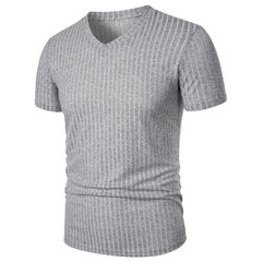 Summer Men Muscle V-Neck T-Shirt Ribbed Stretch Workout Gym Streetwear Tee Gift
