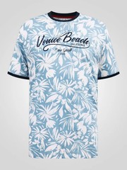 D555 Duke Big Mens T-Shirt Venice Beach Print Ribbed Trims Blue 2XL-6XL (601917)