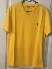 Polo Ralph Lauren Shirt Mens Gold/Yellow V Neck Classic Fit Pony Logo Size Small