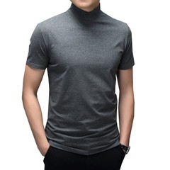Men’s Slim Fit Half High Collar Short Sleeve T-Shirt in Polyester Solid Colors