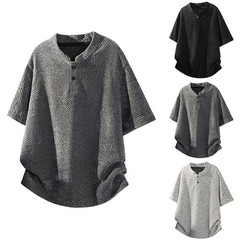 Men’s Striped Hong Kong Style T Shirt Short Sleeve For Henry Collar Regular Fit