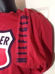 VTG 90s Tommy Hilfiger Route 85 Long Sleeve T Shirt Red Racing Spell Out Large L