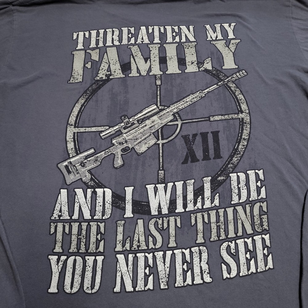 Protect Family 2nd Amendment Tactical Lrg Shirt AR Scope Bullet Hole Sniper Guns