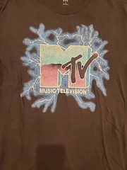 New MTV Lightning Strike Logo Mens Medium Music Television Black Cotton T-Shirt