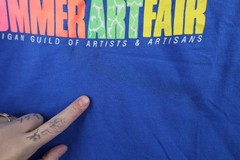 Vtg 90s Mens Large 1990 20th Anniversary Ann Arbor Art Fair T-Shirt Blue USA