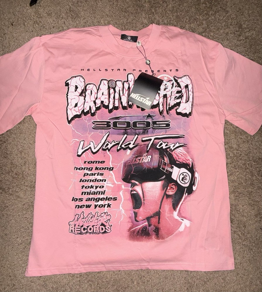 Hellstar Brainwashed 3005 World Tour Pink Graphic Logo Cotton Tee Men’s L