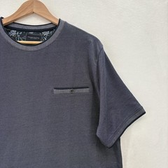 Denim & Flower Shirt Mens XL Blue Textured Crewneck Pocket Tee Easy Care Preppy