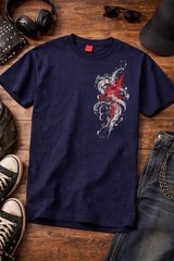 Y2K Tribal Tattoo Graphic T-shirt Mens M Navy Blue Gothic Grunge Punk Streetwear