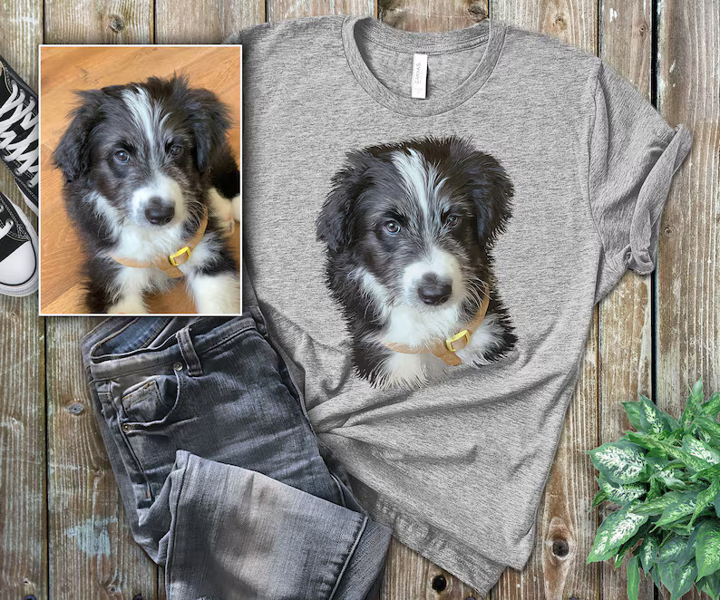 Custom Pet Portrait Comfort Tee Personalized Dog Cat Pet Lover Gift Shirt