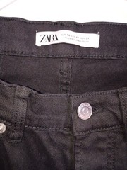 ZARA Women’s Black Denim Jeans Raw Hem 5-Pocket Design Solid Dark Wash