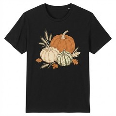 Autumn Harvest Pumpkins Wheat Leaves Thanksgiving Line Art Graphic T-shirt