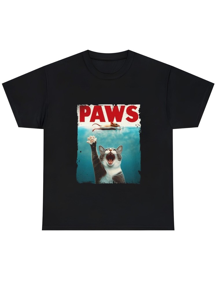 Funny Paws Cat Graphic Print Black T Shirt Humorous Casual Short Sleeve Top