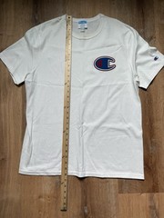 Champion Mens T-Shirt Large White Big Patch Logo Embroidery Sports Retro