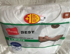 Hanes Best Men’s White Tagless Cotton T-Shirts New 6-Pack Medium Lay Flat Collar