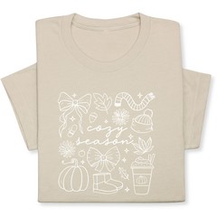 Cozy Season Fall Doodle T-Shirt, Pumpkin Coffee Autumn Graphic Tee