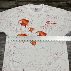 Vintage 90s All Over Print Fish Tshirt XL White Single Stitch Hand Painted VTG