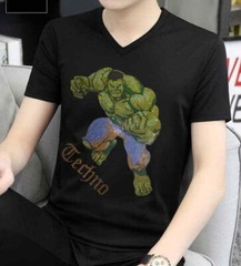 New Men Luxury V-Neck Rhinestones Fashion Diamonds Black T-Shirt High Quality