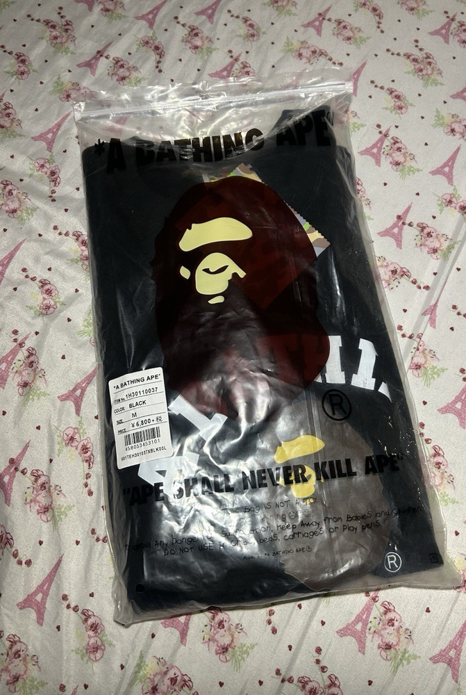 A Bathing Ape BAPE College Tee Black Ape Head Logo Cotton Crew Neck Size M