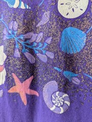 Vintage 90s Hanes T-shirt L Purple Sea Shell Single Stitch Gold Sparkle Coastal