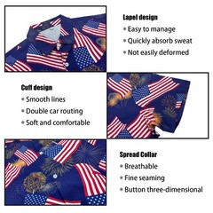 Men’s American Flag Hawaiian Shirt and Short Set 2 Piece Patriotic USA Outfit…